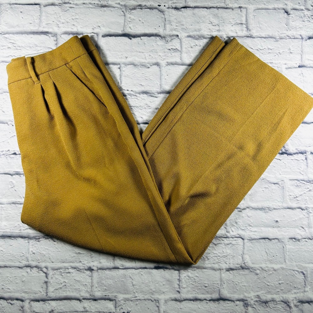 Nine West Women High Rise Wide Leg Pleated Trouser Tan Mustard WW23X414RS 10